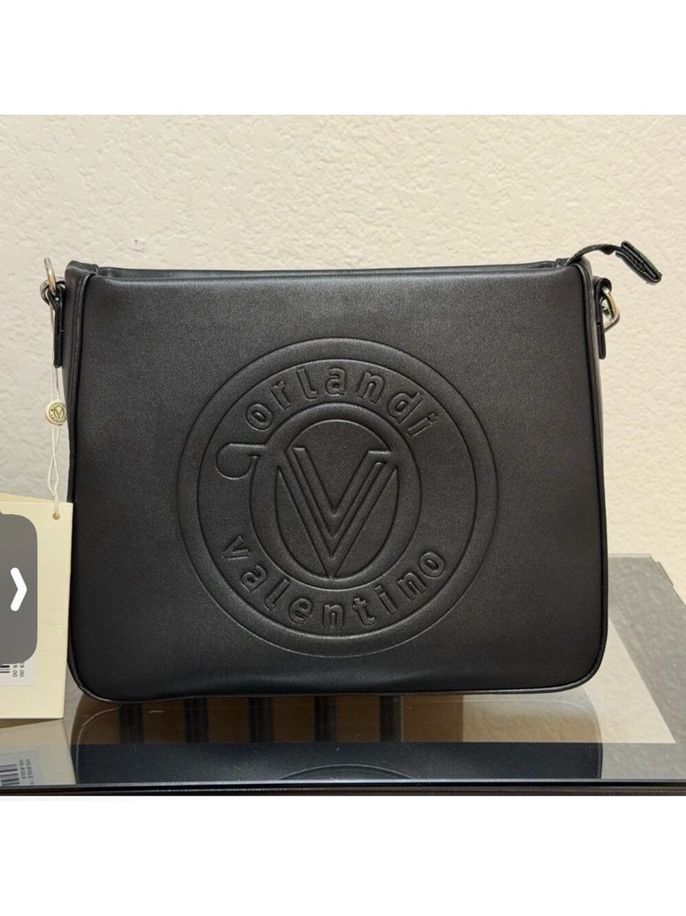 Valentino Orlandi Black Embossed Logo Shoulder Bag
